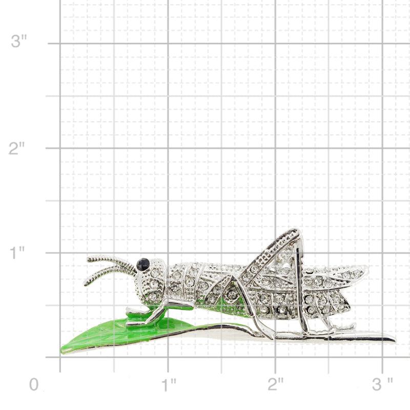 Silver Grasshopper Crystal Brooch Pin