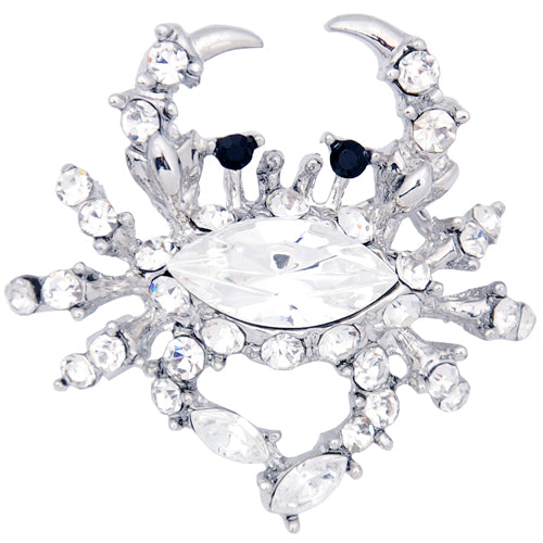 Silver Crystal Crab Pin Brooch