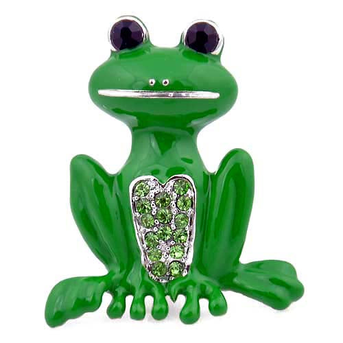 Peridot Green Enamel Frog Brooch