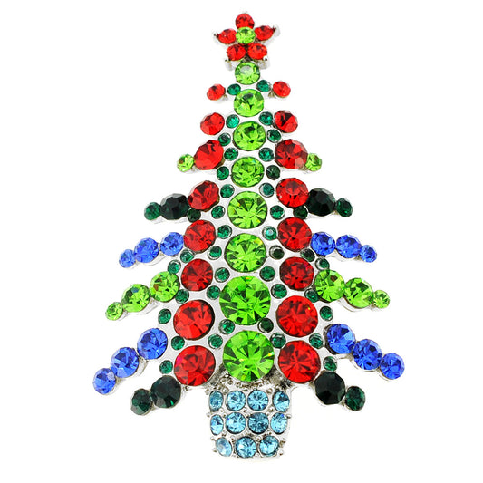 Multicolor Abstract Christmas Tree Crystal Pin Brooch