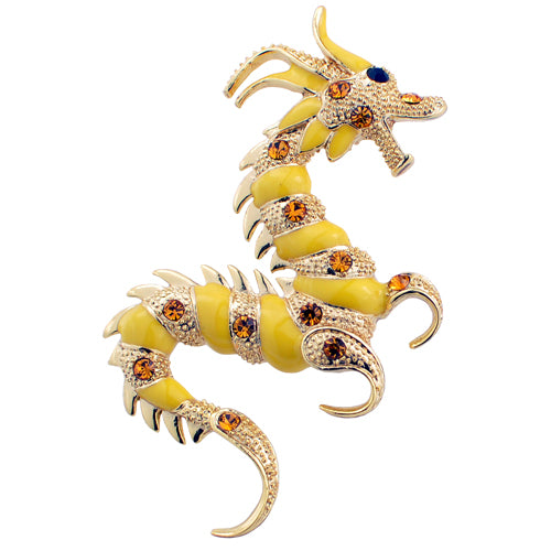 Golden Yellow Dragon Crystal Pin Brooch