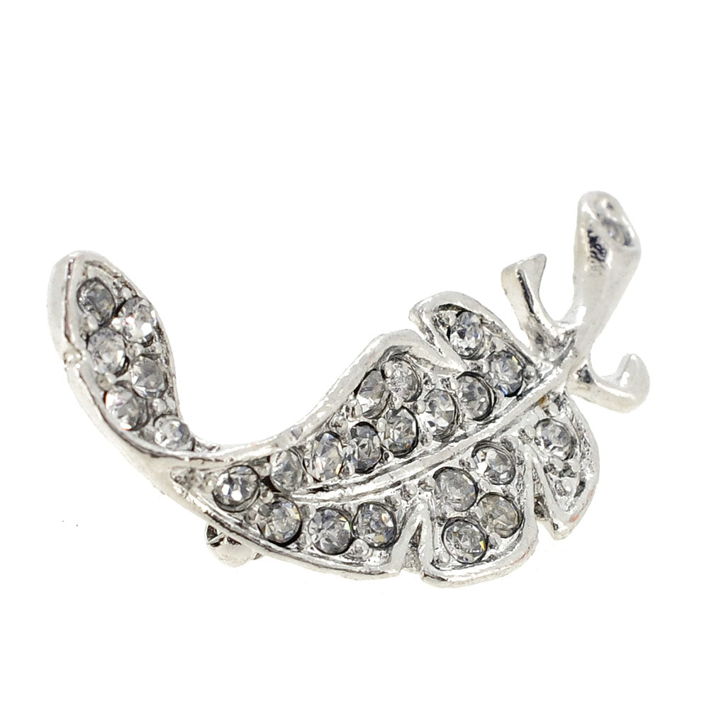 Silver Chrome Feather Crystal Pin Brooch