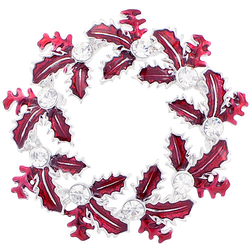 Red Enamel Christmas Gift Christmas Wreath Pin Brooch