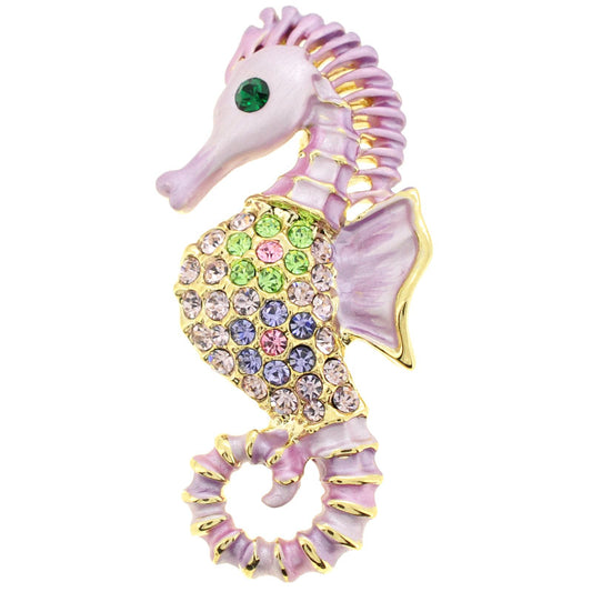 Pink Violet Seahorse Pin Swarovski Crystal Aquatic Pin Brooch