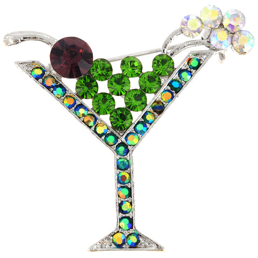 Green Martini Glass Crystal Pin Brooch