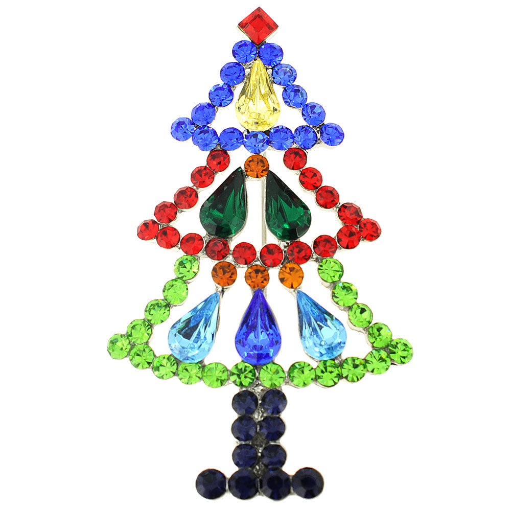 Multicolor 3 Tier Christmas Tree Crystal Brooch Pin