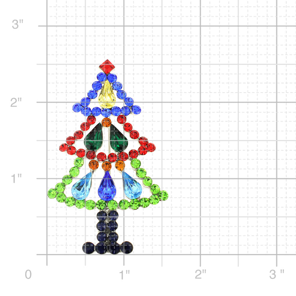 Multicolor 3 Tier Christmas Tree Crystal Brooch Pin
