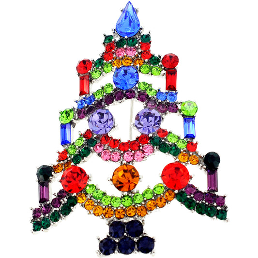 Multicolor Crystal Oragami Christmas Tree Brooch