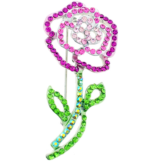 Pink Flower Crystal Brooch Pin