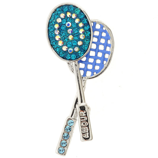 Blue Zircon Crystal Tennis Racquet Brooch