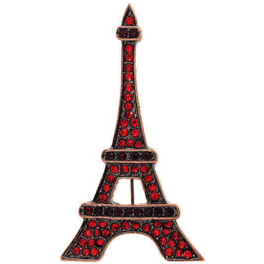 Red Paris Eiffel Tower Crystal Pin Pendant