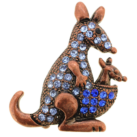 Sapphire Blue Mom And Baby Kangaroo Pin Brooch