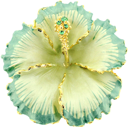 Sea Green Hawaiian Hibiscus Flower Swarovski Crystal Brooch and Pendant