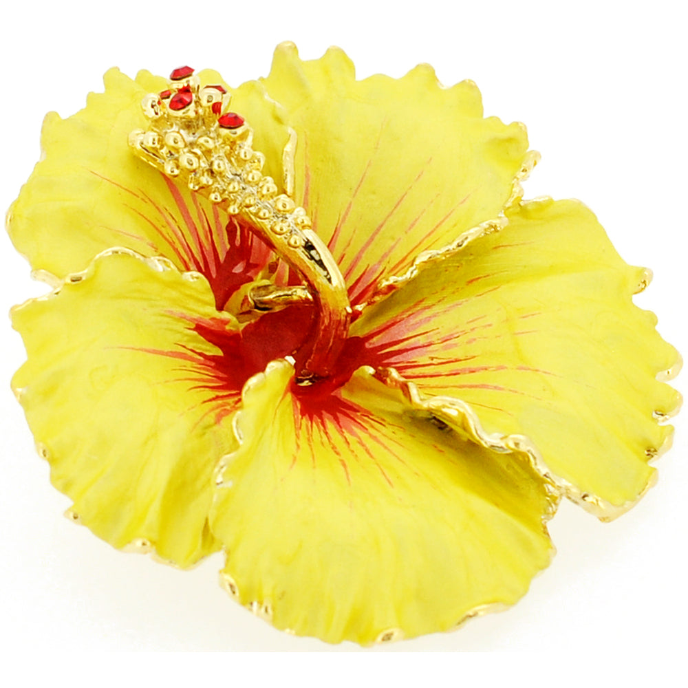 Yellow Hawaiian Hibiscus Flower Swarovski Crystal Brooch and Pendant