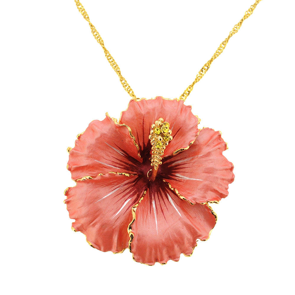 Orange Hawaiian Hibiscus Swarovski Crystal Flower Brooch and Pendant