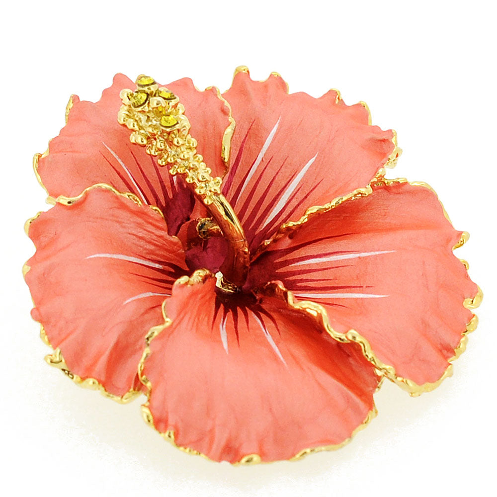 Orange Hawaiian Hibiscus Swarovski Crystal Flower Brooch and Pendant