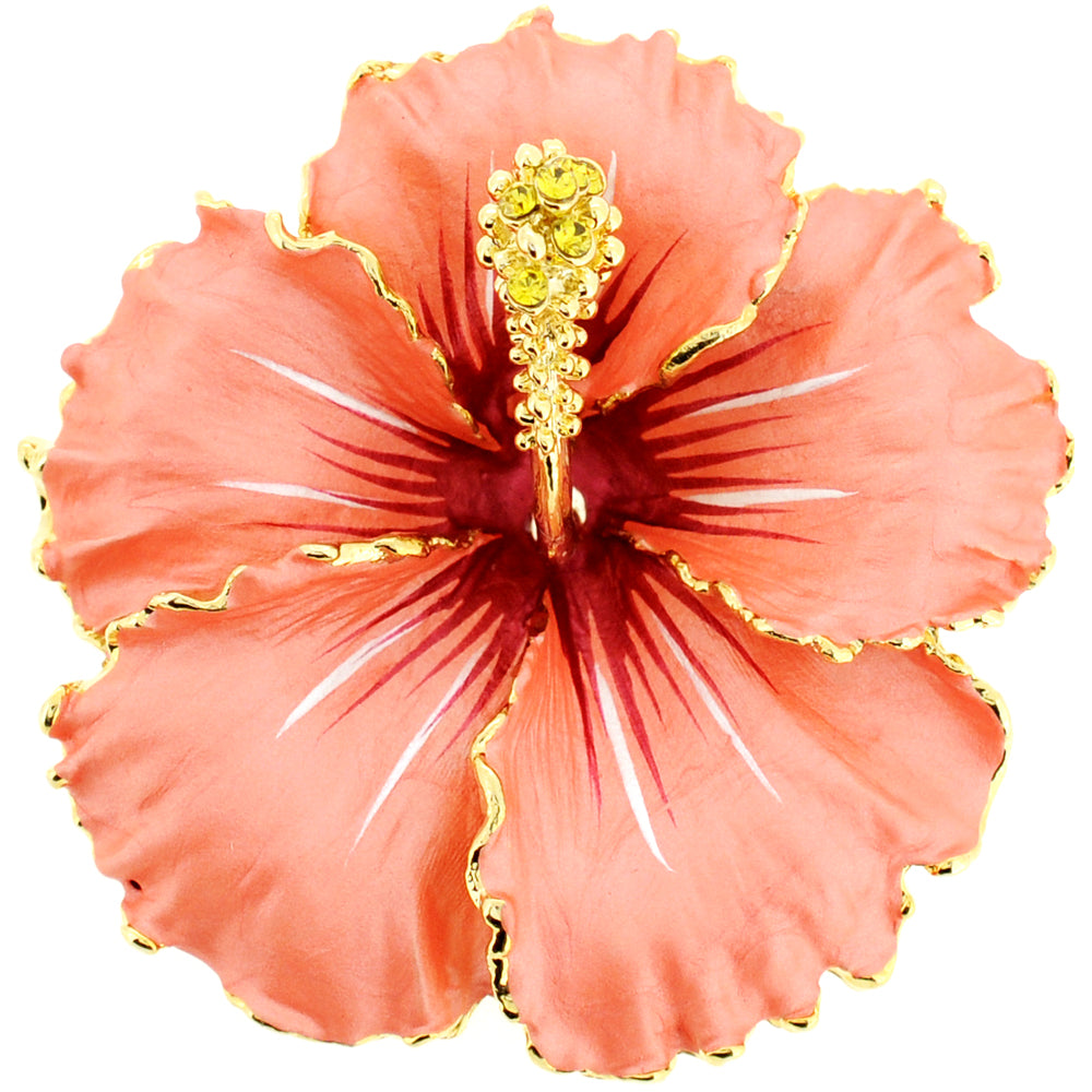 Orange Hawaiian Hibiscus Swarovski Crystal Flower Brooch and Pendant