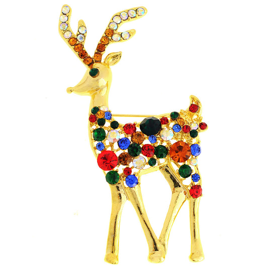 Multicolor Christmas Reindeer Crystal Pin Brooch