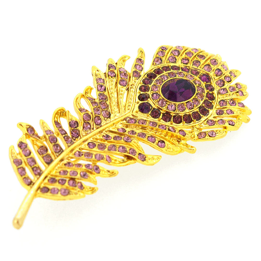 Amethyst Purple Peacock Feather Pin Brooch