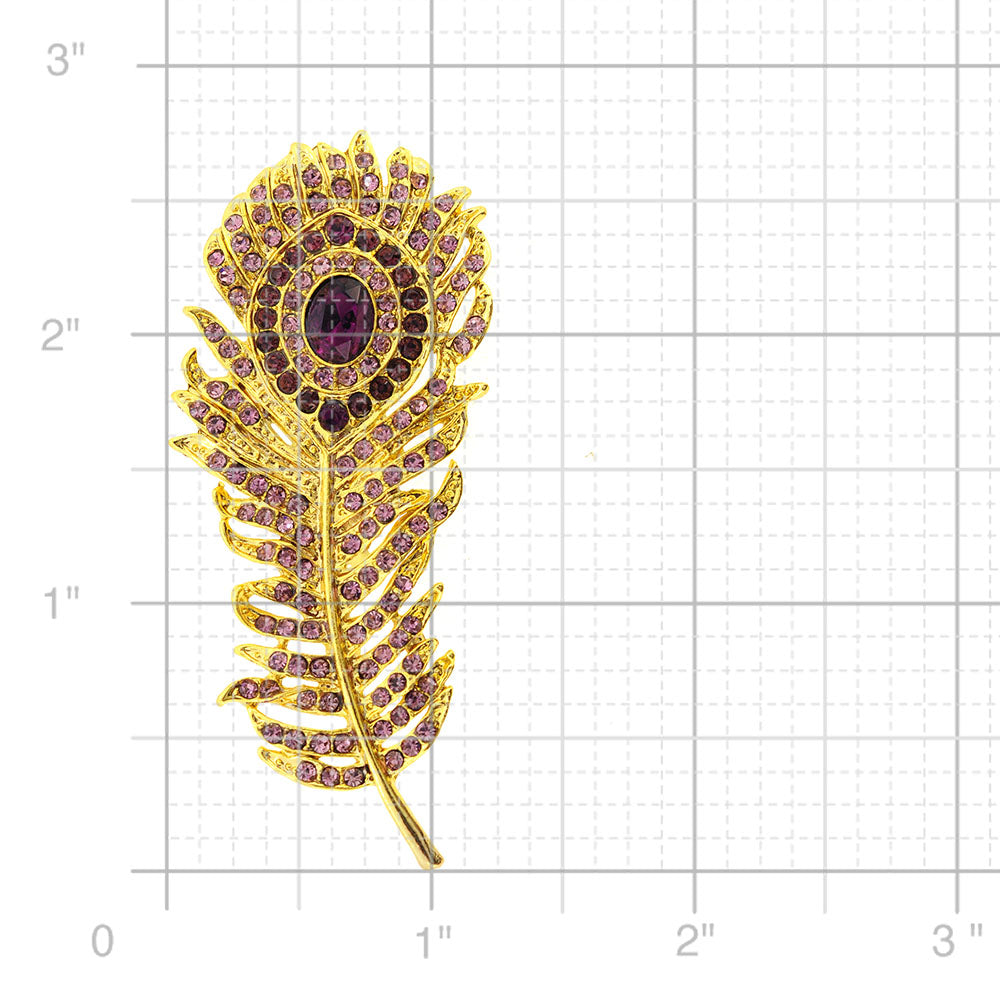 Amethyst Purple Peacock Feather Pin Brooch