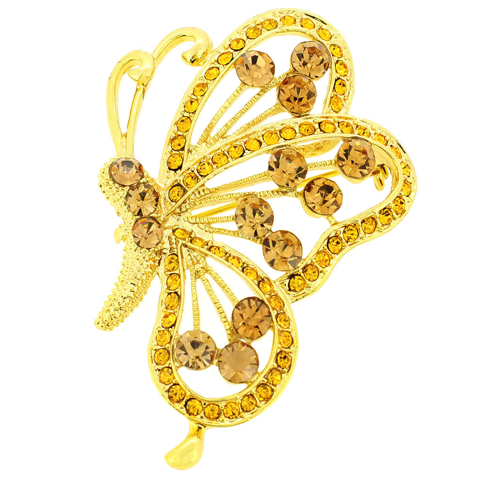 Golden Flying Butterfly Crystal Brooch and Pendant