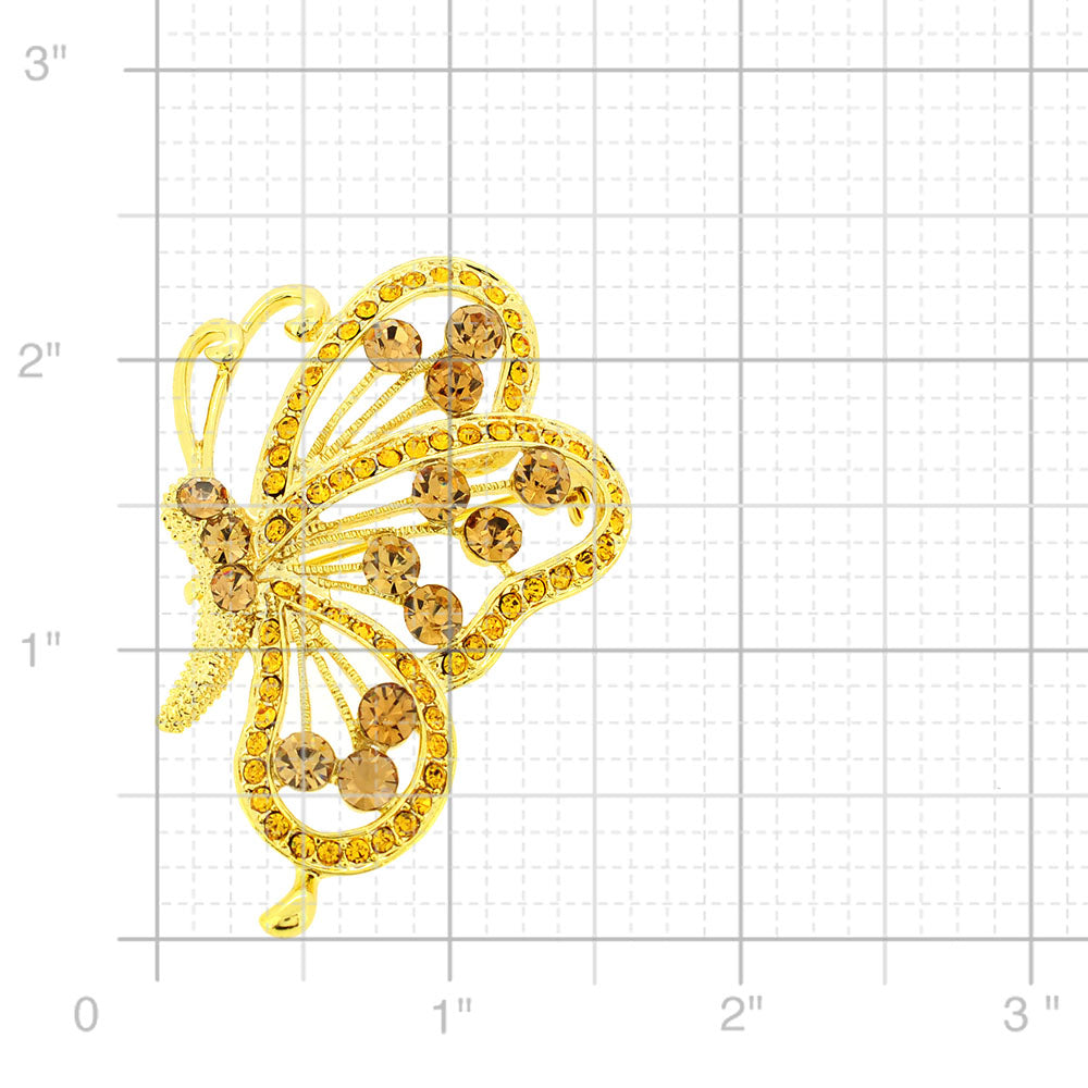 Golden Flying Butterfly Crystal Brooch and Pendant