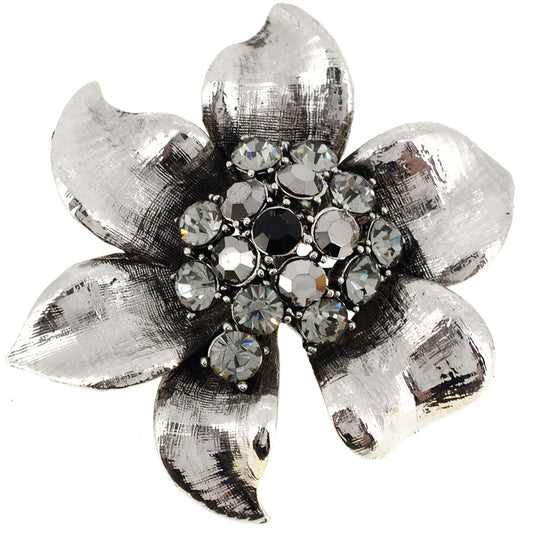 Platinum Silver Flower Pin Brooch