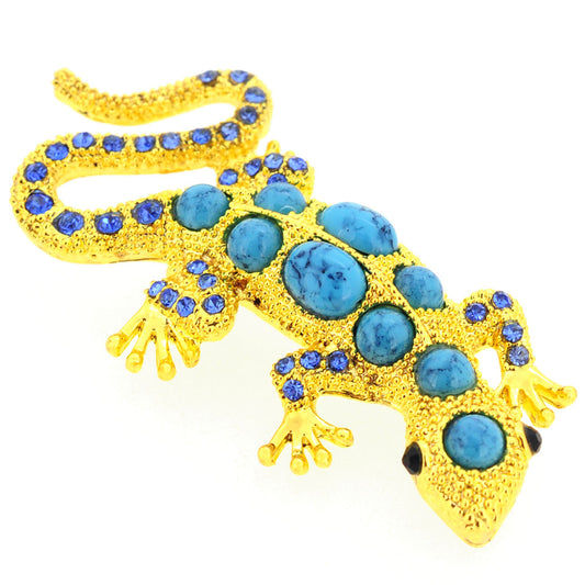 Golden Turquoise Lizard Pin Brooch