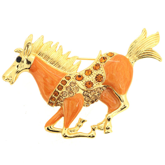 Orange Enamel Mustang Pin Brooch