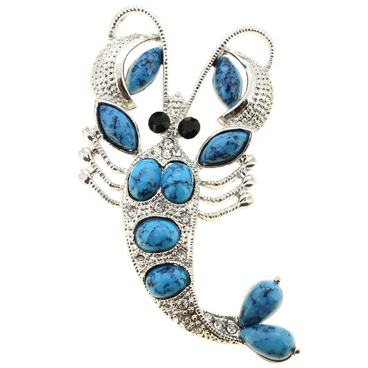 Silver Turquoise Lobster Pin Brooch