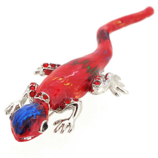 Red Enamel Lizard Pin Brooch