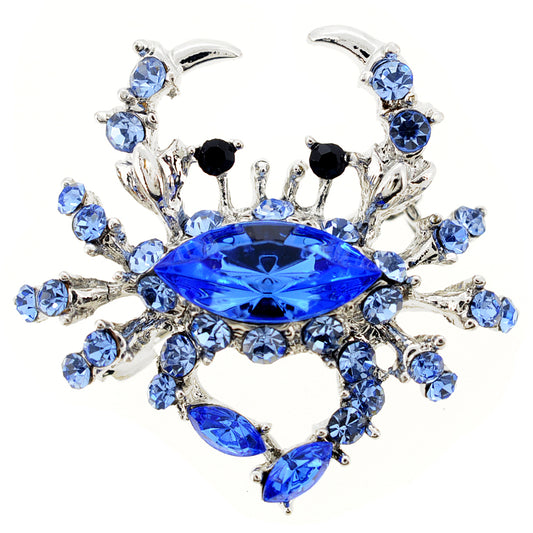 Blue Crab Sapphire Crystal Pin Brooch