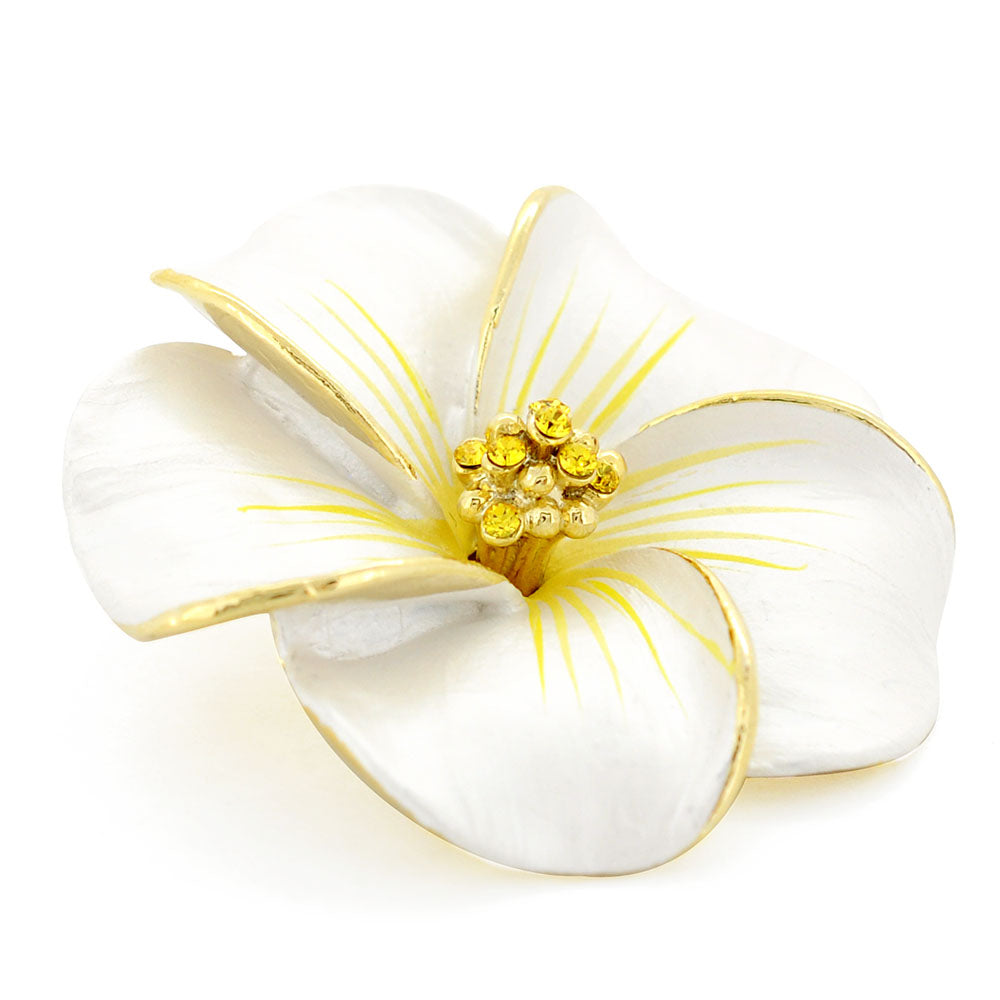 White Hawaiian Plumeria Swarovski Crystal Flower Brooch and Pendant