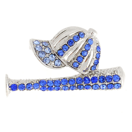 Sapphire Blue Baseball Cap And Bat Set Crystal Pin Brooch