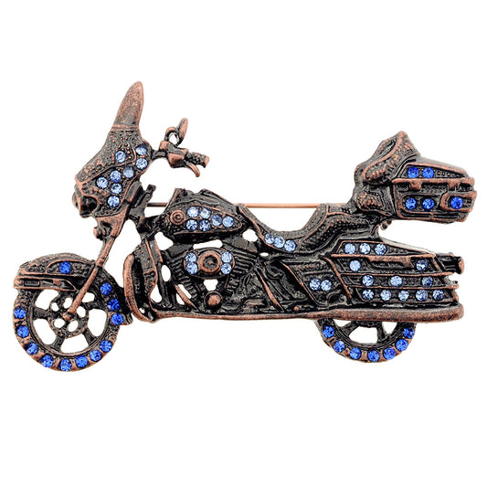 Blue Motorcycle Copper Crystal Pin Brooch