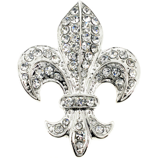 Silver Chrome Fleur-De-Lis Crystal Brooch and Pendant