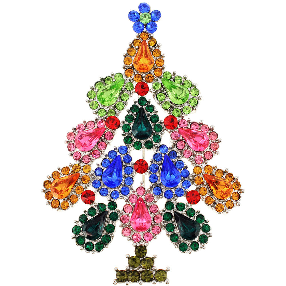 Multicolor Crystal Christmas Tree Pin Brooch