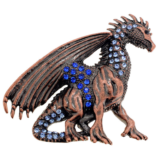 Vintage Style Mythical Flying Dragon Sapphire Crystal Brooch Pin