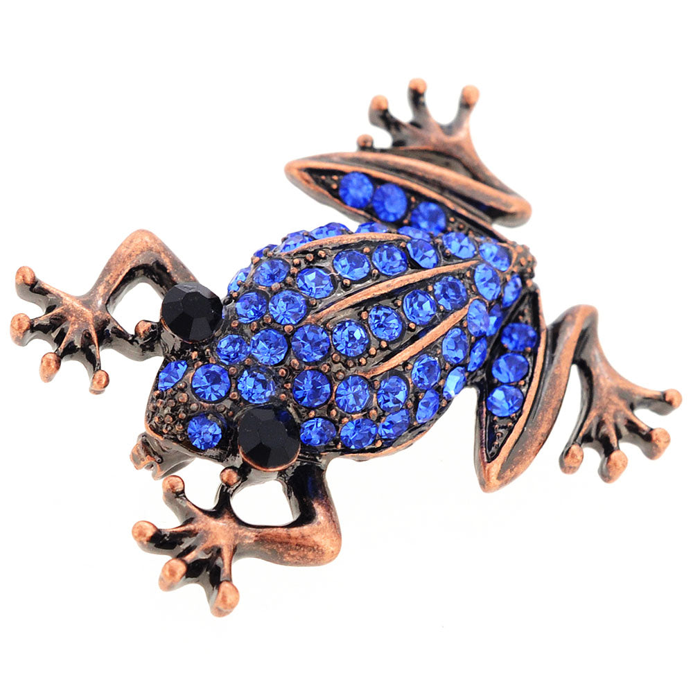 Vintage Style Sapphire Blue Frog Crystal Pin Brooch