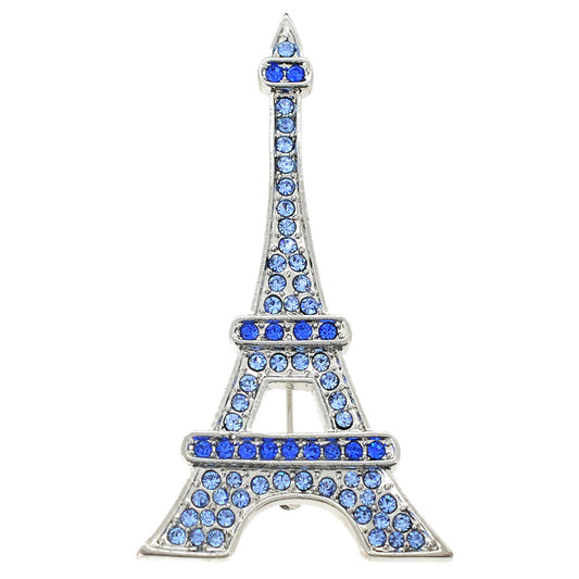 Sapphire Blue Paris Eiffel Tower Crystal Brooch and Pendant