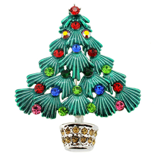 Multicolor Crystal Christmas Tree Pin Brooch