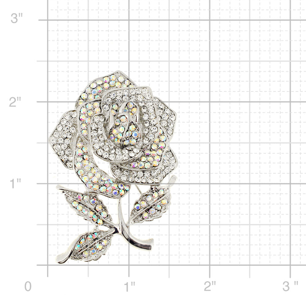 Chrome Rose Crystal Flower Pin Brooch