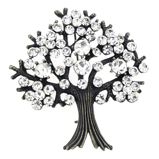 Crystal Tree-in-Full-Bloom Pin Brooch