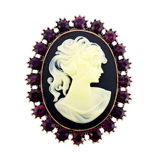 Purple Cameo Amethyst Crystal Pin Brooch and Pendant