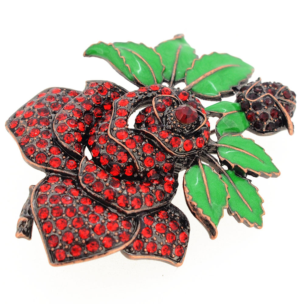 Red Rose Crystal Flower Pin Brooch