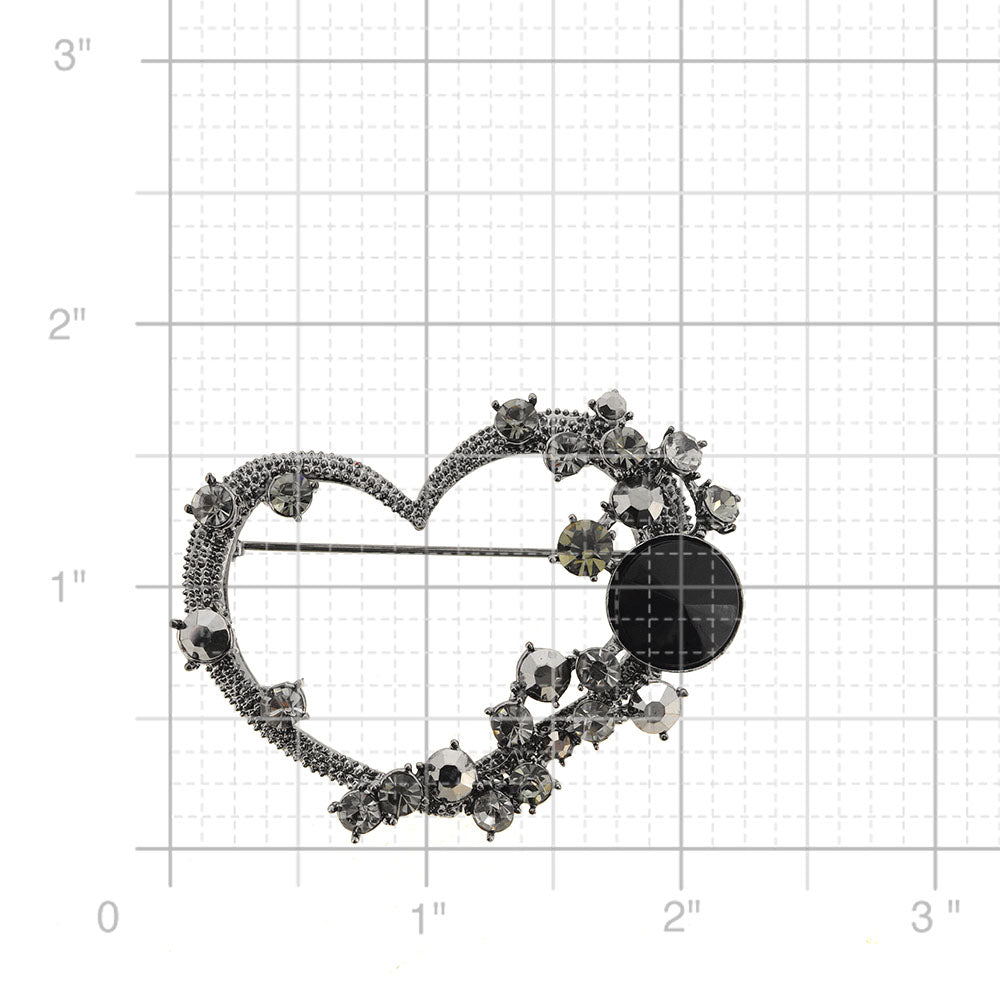 Smokey Black Heart Pin Brooch