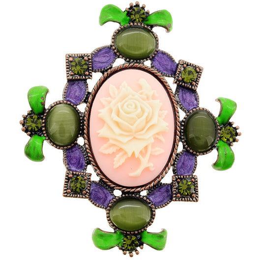 Vintage Emerald Flower Cameo Pin Brooch