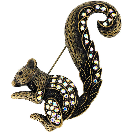 Vintage Style Squirrel Crystal Pin Brooch