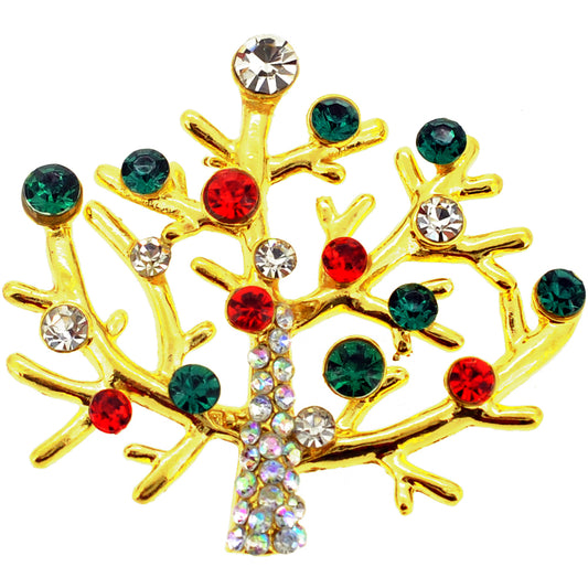 Golden Multicolor Christmas Tree Crystal Pin Brooch