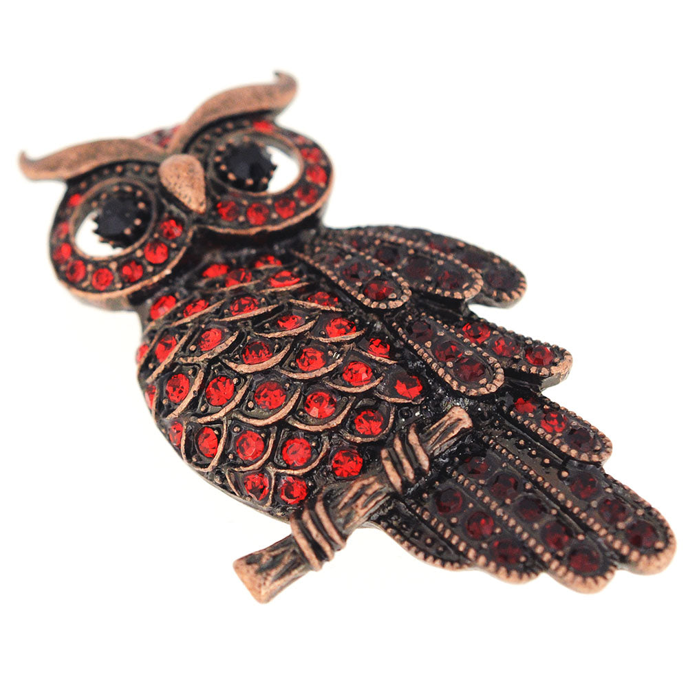 Vintage Style Ruby Red Owl Bird Crystal Pin Brooch